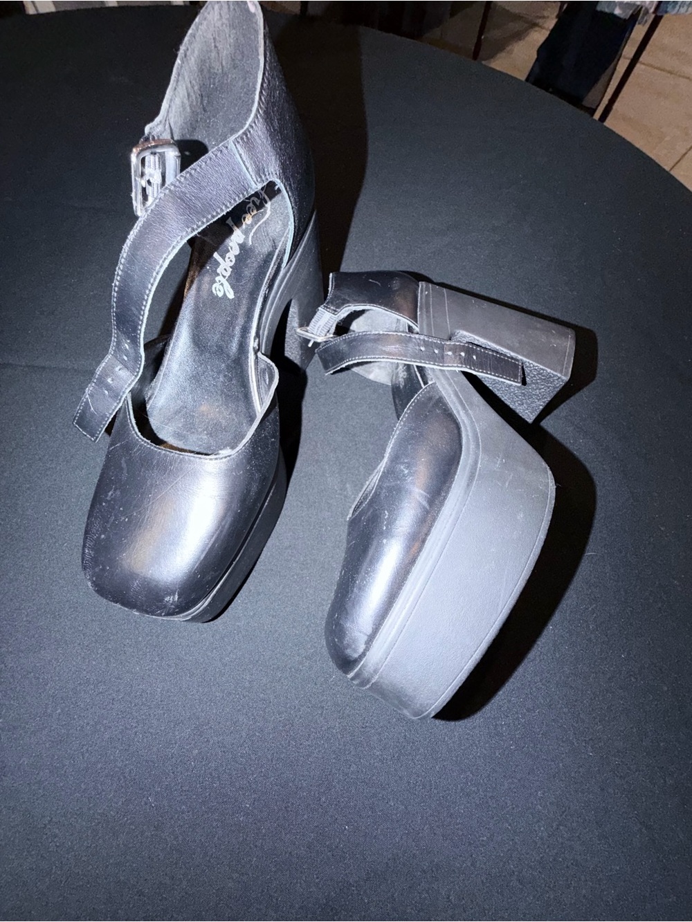 Free People Black Leather Platform Mary Jane Heels 38.5 / 8.5